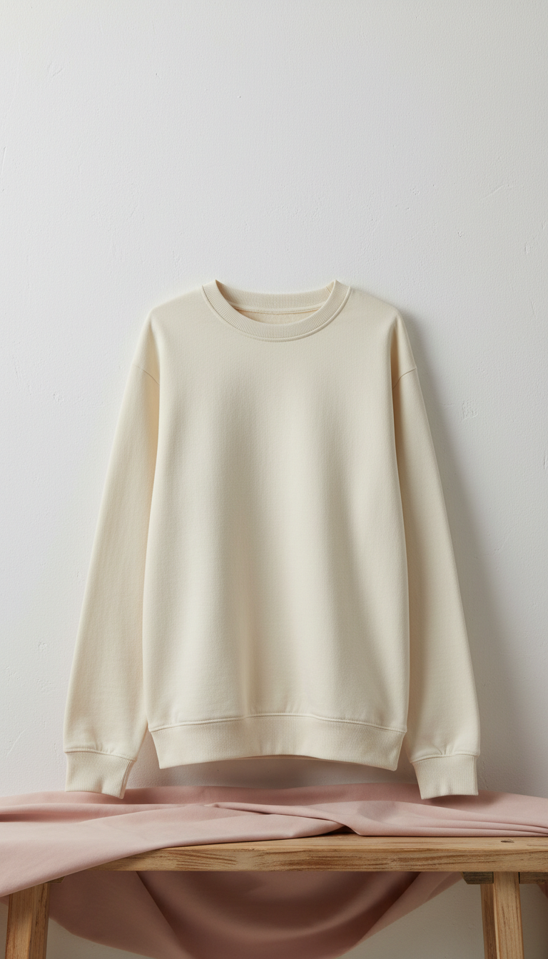 Sweatshirt aus Creme-Baumwolle mit Struktur